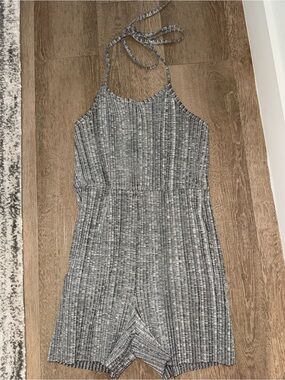 Urban Outfitters Ribbed Halter Romper in Heather Gray